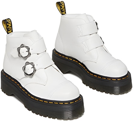 (Women) Dr. Martens Dr.Martens Devon Flower Buckle Leather Platform Boots 'White Black' 27642100 Order (Women) Dr. Martens Dr.Martens Devon Flower Buckle Leather Platform Boots 'White Black' 27642100