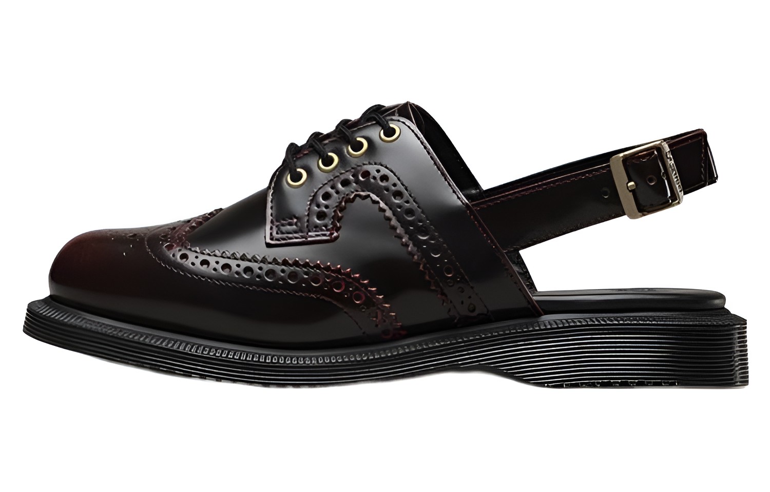 (W) Dr. Martens Georgiana 'Black Leather Buckle Brogue Sandal'