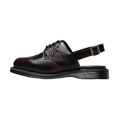 (W) Dr. Martens Georgiana 'Black Leather Buckle Brogue Sandal'