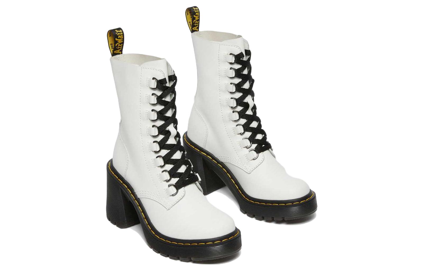 Lookbook Dr.Martens馬汀博士 皮革 時尚高跟 高筒 馬丁靴 女款 白色