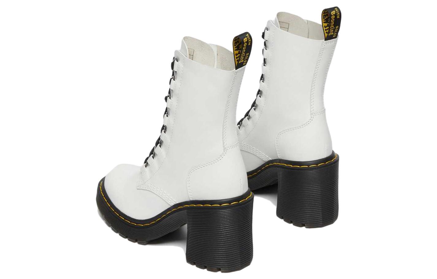 Shop Dr.Martens馬汀博士 皮革 時尚高跟 高筒 馬丁靴 女款 白色