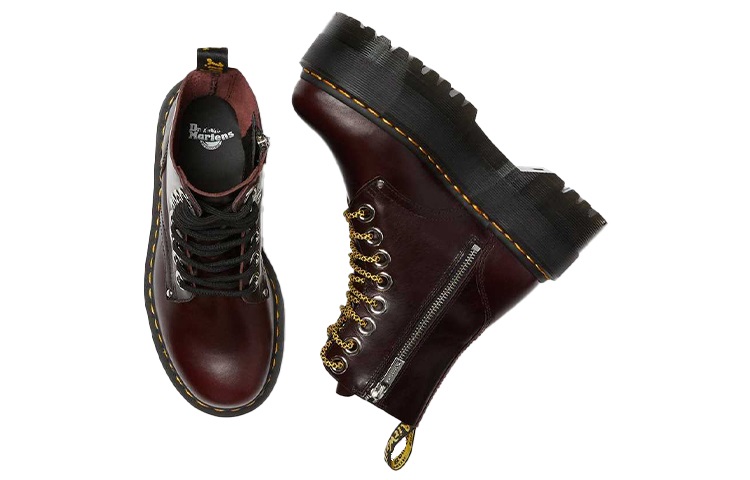 Lookbook Dr.Martens 馬汀博士 JADON系列 皮革 系帶厚底 短中筒 馬丁靴 女款 深紅棕