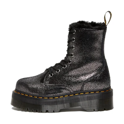 (W) Dr. Martens Jadon Faux Fur-Lined Metallic Leather Platform Boots 'Black'