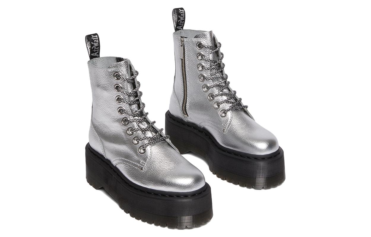 Lookbook 馬汀博士 Dr.Martens JADON MAX 皮革 8孔系帶 短中筒 馬丁靴 女款 銀色