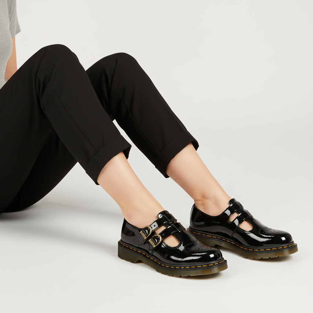 Order (W) Dr. Martens Kulit Rata 'Buckle Boleh Laras Hitam' 12916002