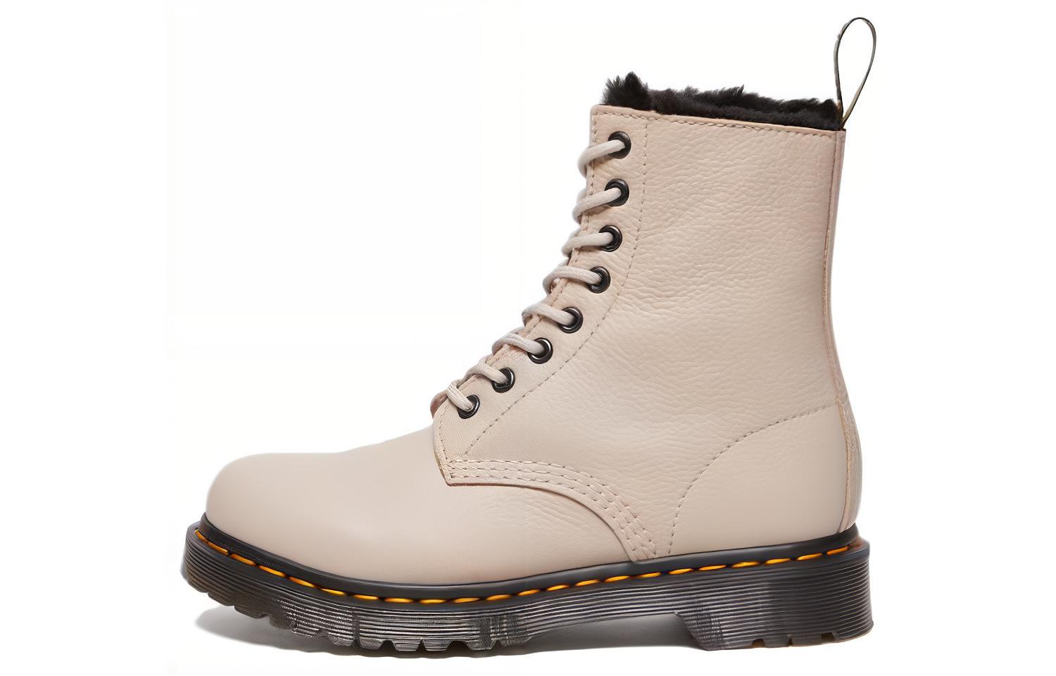 (W) Dr. Martens Leather Round-Toe Lace-Up Ankle Boot 'Greige'