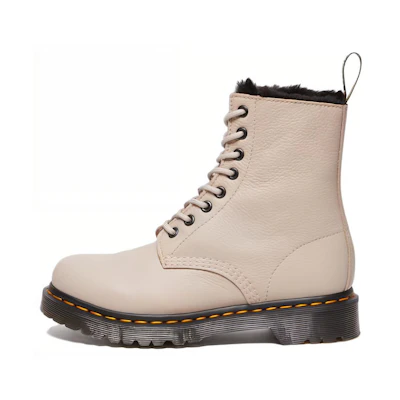 (W) Dr. Martens Leather Round-Toe Lace-Up Ankle Boot 'Greige'