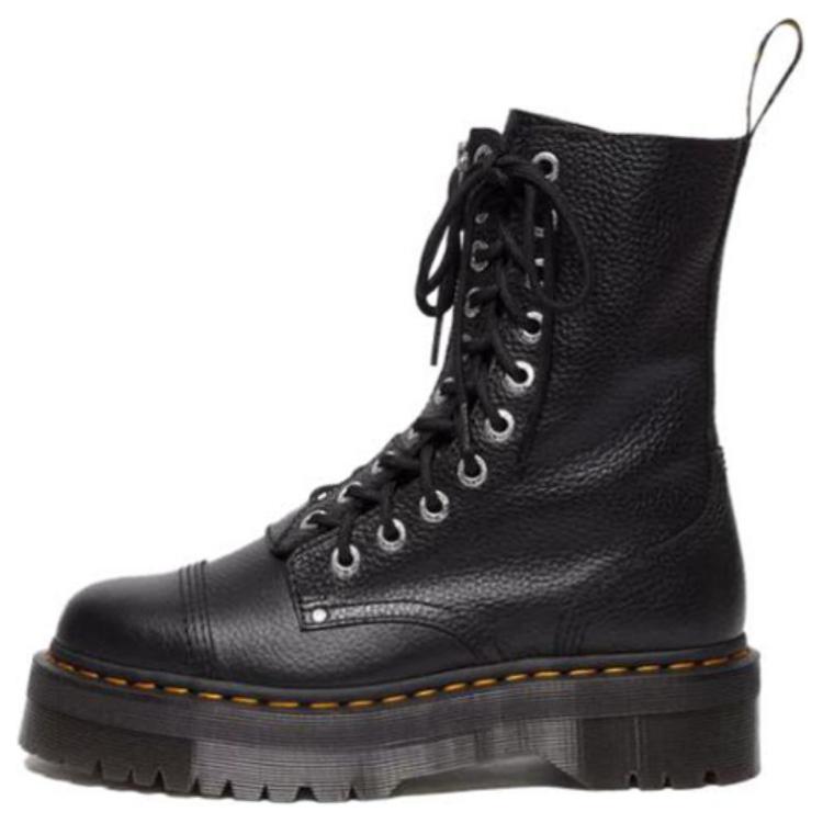 (W) Dr. Martens Leather Round Toe Lace-Up Chunky Sole Boot 'Black'