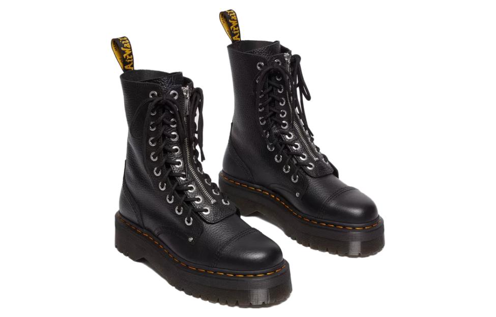 (W) Dr. Martens Leather Round Toe Lace-Up Chunky Sole Boot 'Black' 圖 3