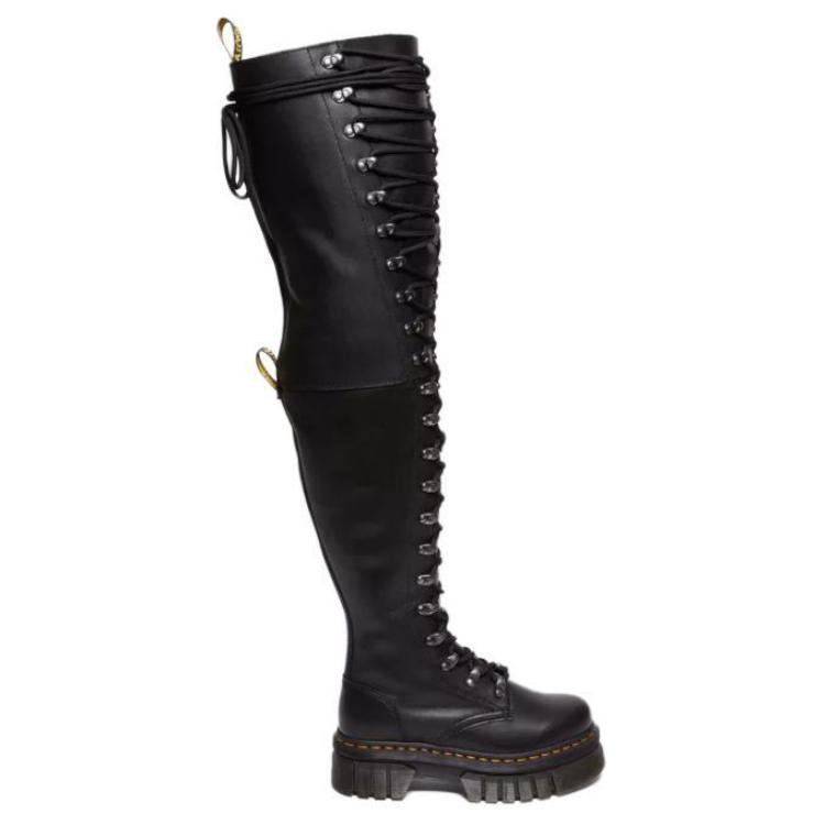 Order (W) Dr. Martens Kulit But Hitam Bertali Tinggi Lutut Pusingan Hujung 30918001