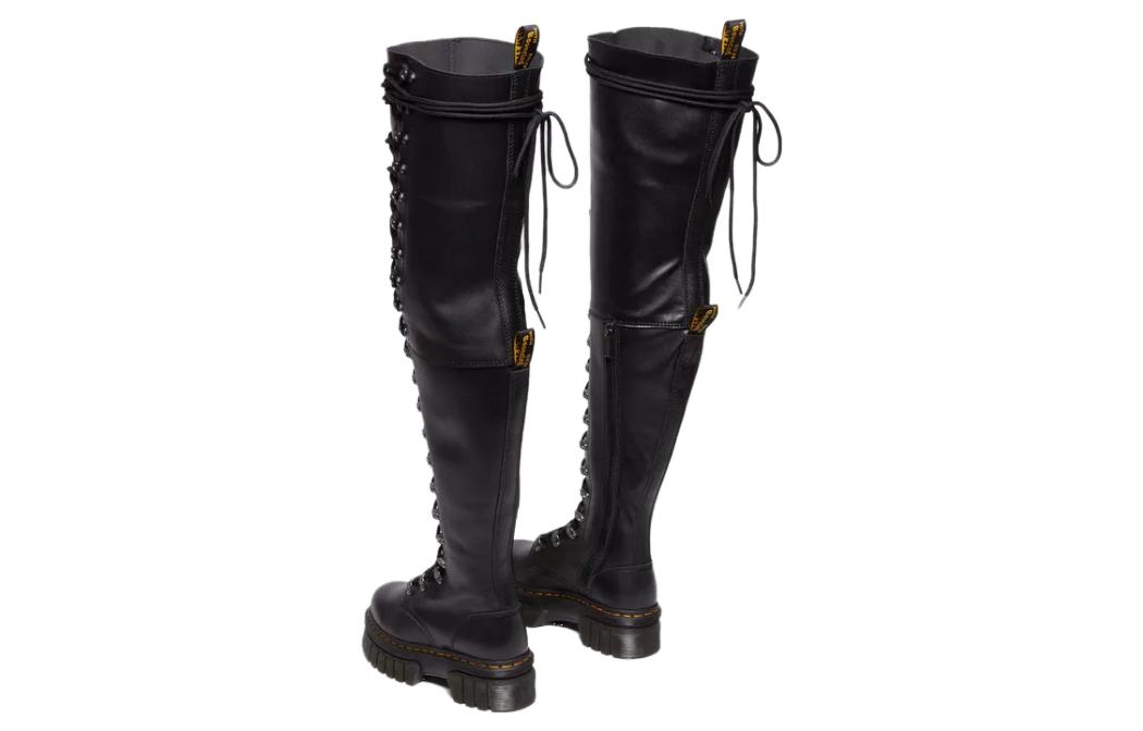Shop (W) Dr. Martens Kulit But Hitam Bertali Tinggi Lutut Pusingan Hujung 30918001