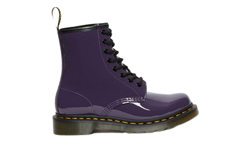 Order (W) Dr. Martens Lens Kulit Patent 8 Boots Martin Hitam Ungu 27216628