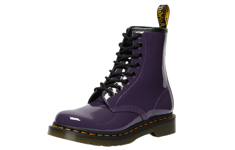 Shop (W) Dr. Martens Lens Kulit Patent 8 Boots Martin Hitam Ungu 27216628