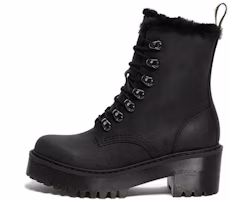 (Women) Dr. Martens Leona Faux Fur Platform Leather Boots 'Black' 26190001 (Women) Dr. Martens Leona Faux Fur Platform Leather Boots 'Black' 26190001