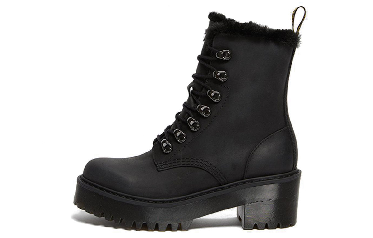 (Women) Dr. Martens Leona Faux Fur Platform Leather Boots 'Black' 26190001