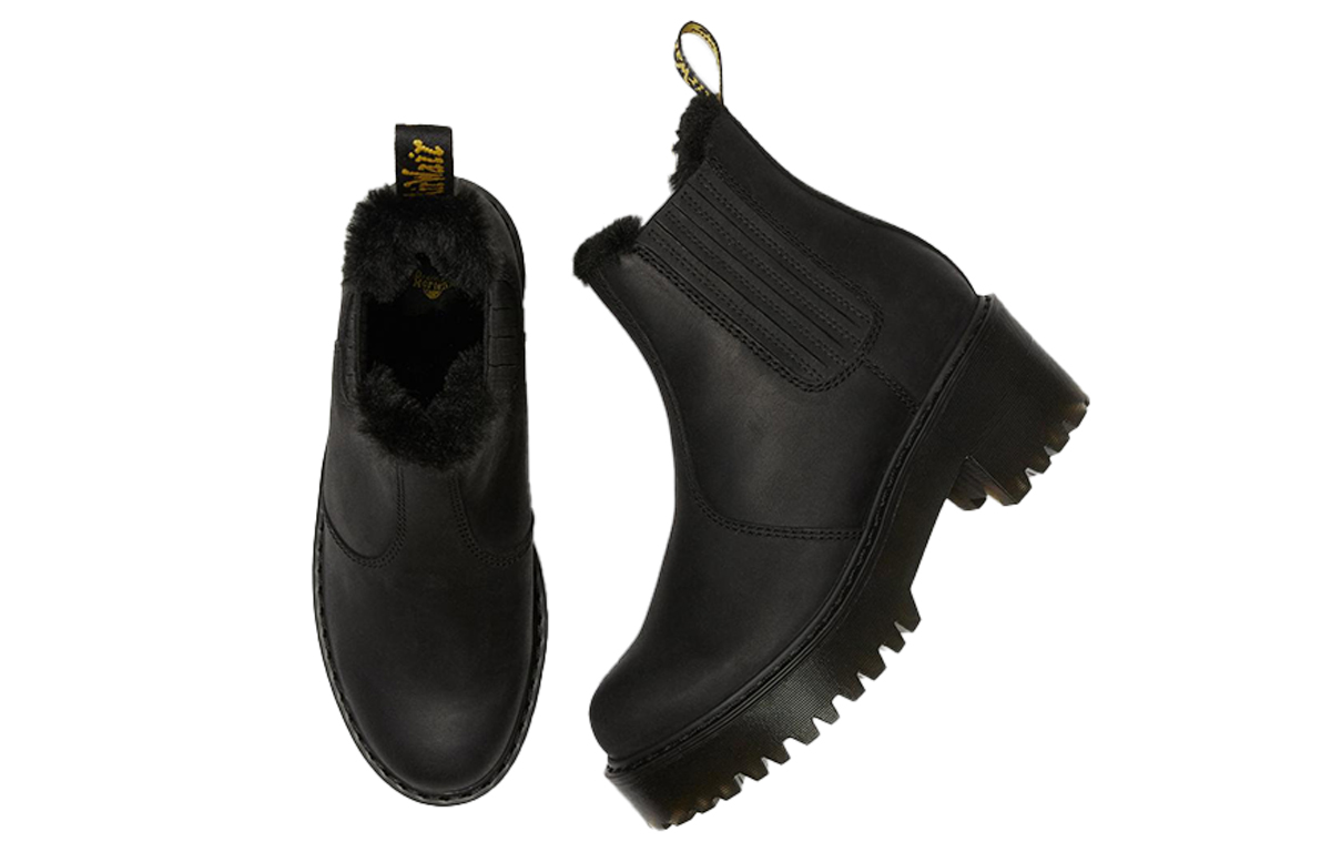 Lookbook (W) Dr. Martens Rometty Leren Chelsea Boots met Imitatiebont ''Zwart'' 26198001