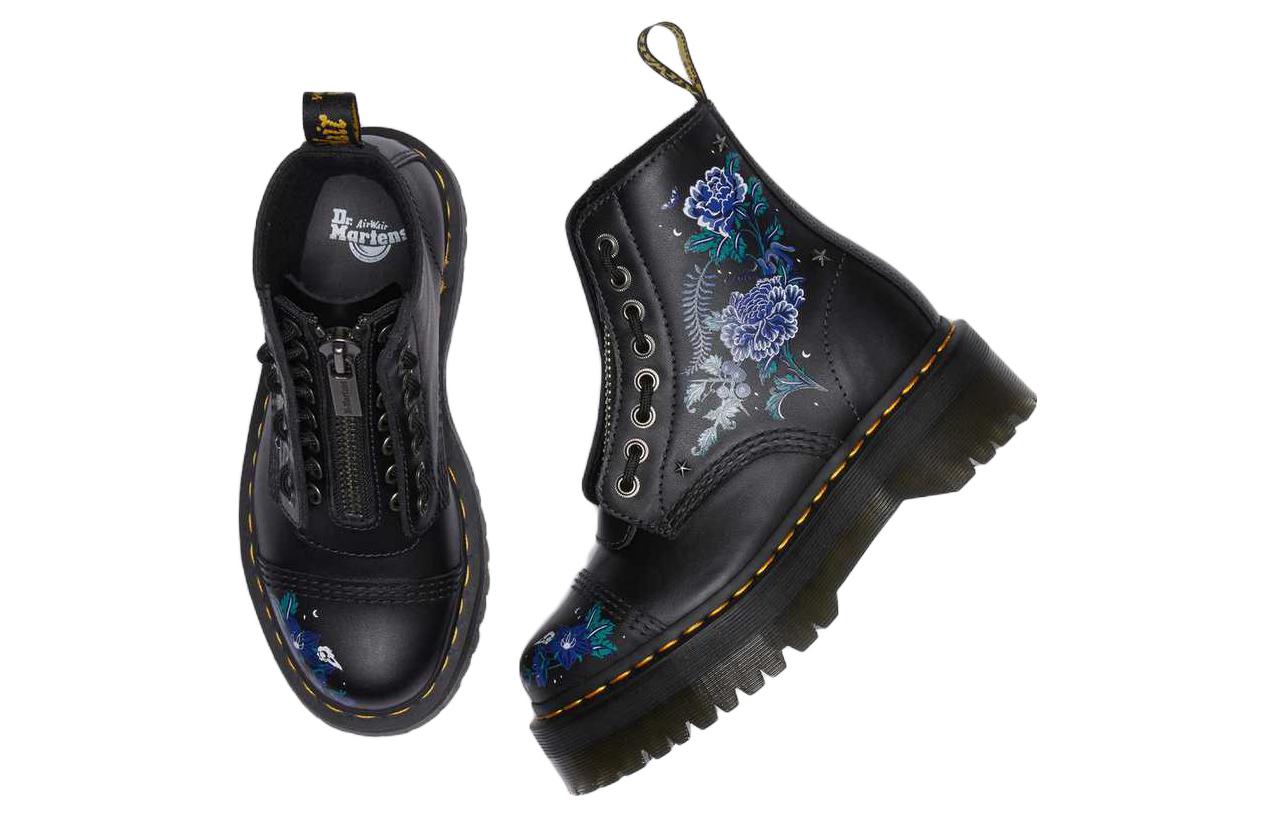 Shop Dr.Martens馬丁博士 Sinclair Mystic 皮革 彩印繽紛厚底 中筒 馬汁靴 女式 黑色