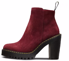 (Women) Dr. Martens Suede 'Burgundy Chunky Heel Zip Boot' 22510618 (Women) Dr. Martens Suede 'Burgundy Chunky Heel Zip Boot' 22510618