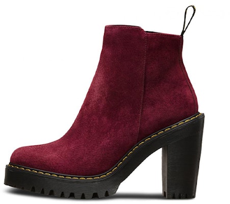 (Women) Dr. Martens Suede 'Burgundy Chunky Heel Zip Boot' 22510618 Buy (Women) Dr. Martens Suede 'Burgundy Chunky Heel Zip Boot' 22510618