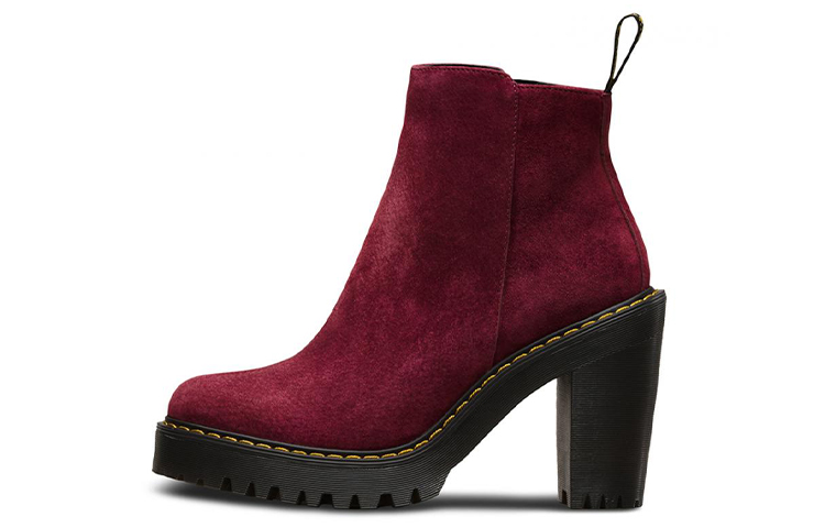 (Women) Dr. Martens Suede 'Burgundy Chunky Heel Zip Boot' 22510618