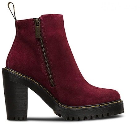 (Women) Dr. Martens Suede 'Burgundy Chunky Heel Zip Boot' 22510618 Order (Women) Dr. Martens Suede 'Burgundy Chunky Heel Zip Boot' 22510618