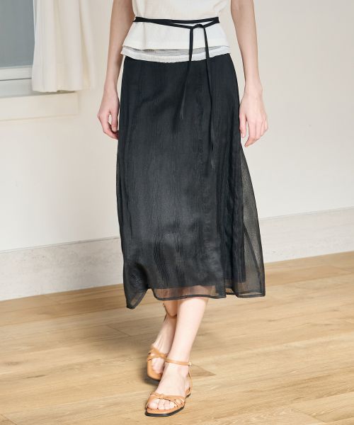 Shop (Women) DRAW FIT Women Lacey Layered Long Skirt [Light Beige] DFWMSK5201LBE
