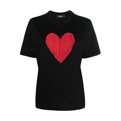 (Women) DSQUARED2 Black Heart Embroidered Crew Neck T-Shirt. S75GD0335S23009-900