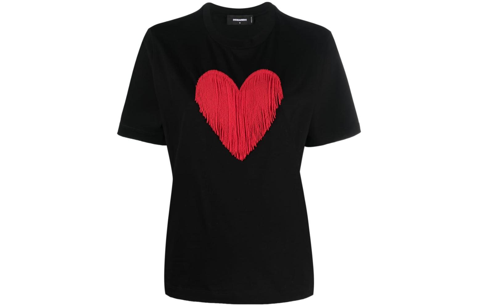 Order (W) DSQUARED2 黑色爱心刺绣圆领T恤. S75GD0335S23009-900