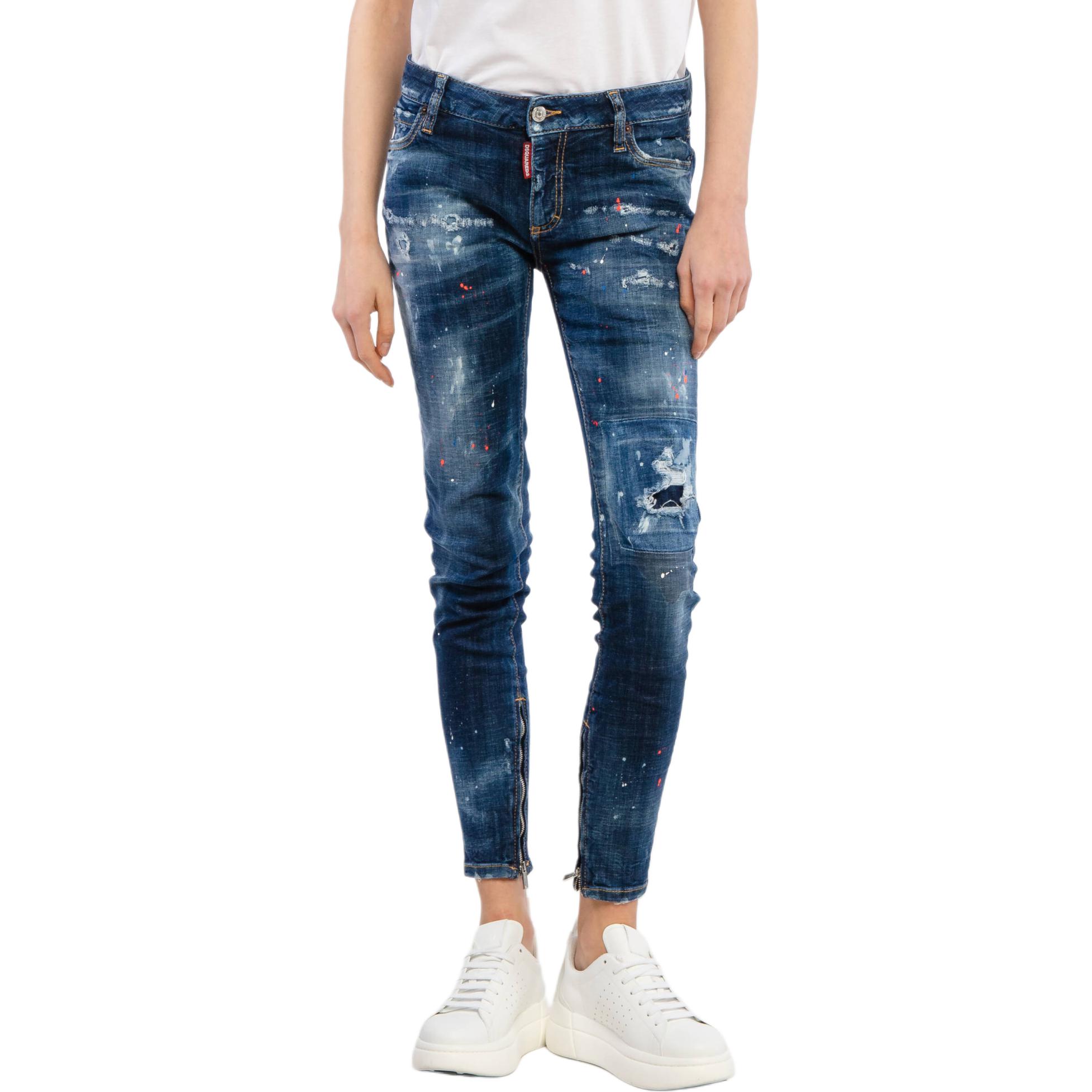 (Women) DSQUARED2  Blue Slim Fit Distressed Logo Zipper Jeans S72LB0407S30342-470 圖 2