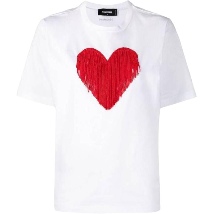 (Women) DSQUARED2  Heart Embellished Crew Neck Short Sleeve T-Shirt S75GD0335S23009-100