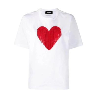 (Women) DSQUARED2 Heart Embellished Crew Neck Short Sleeve T-Shirt S75GD0335S23009-100