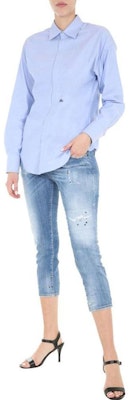 (W) DSQUARED2 修身七分牛仔裤 浅蓝色 S75LB0373-S30342-470 Shop (W) DSQUARED2 修身七分牛仔裤 浅蓝色 S75LB0373-S30342-470