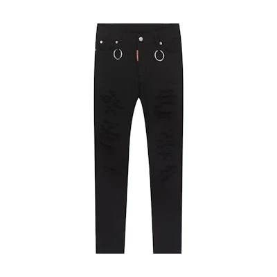 (Women) DSQUARED2 Solid Black Straight-Leg Jeans with Metal Ring Detail. S75LB0138STN833-900
