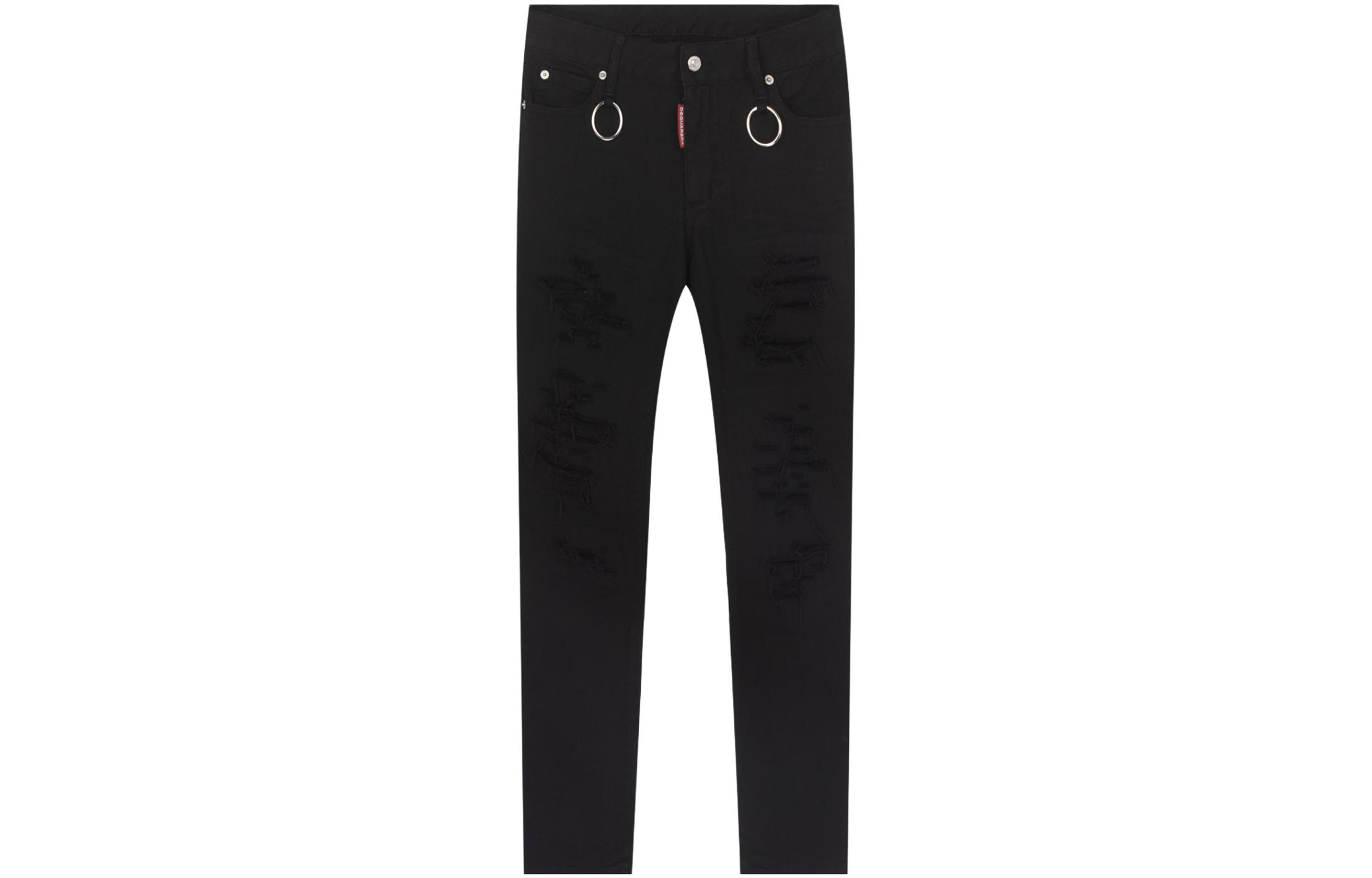 Order (W) DSQUARED2 黑色直筒牛仔裤配金属环细节. S75LB0138STN833-900