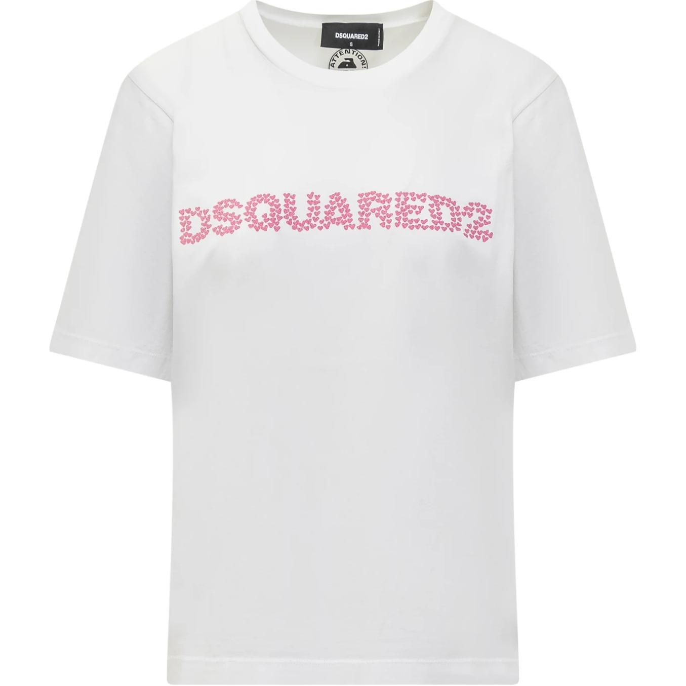 (Women) DSQUARED2  White Loose Fit Letter Print Crew Neck T-Shirt. S72GD0551S24662-100