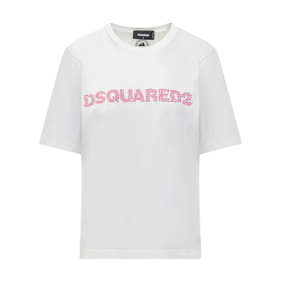 (Women) DSQUARED2 White Loose Fit Letter Print Crew Neck T-Shirt. S72GD0551S24662-100