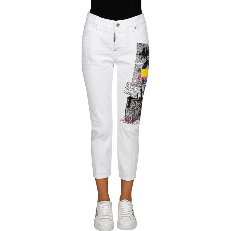 Lookbook (W) DSQUARED2 ホワイトストレートレッグジーンズ ソリッドロゴプリント入り. S75LB0113S39781-100