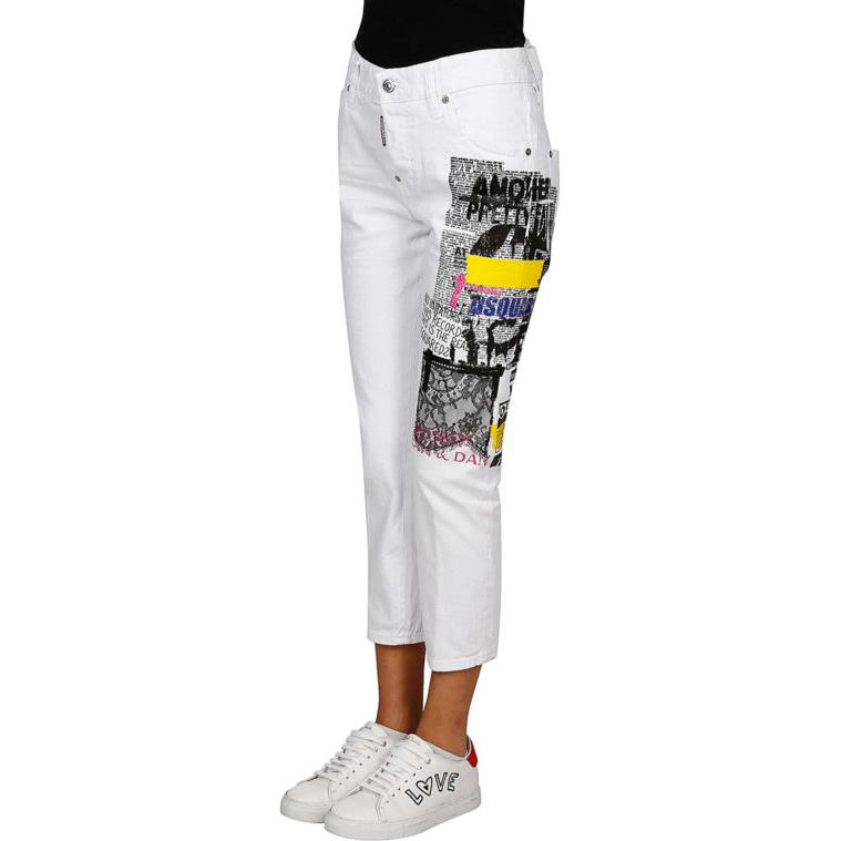 Purchase (W) DSQUARED2 ホワイトストレートレッグジーンズ ソリッドロゴプリント入り. S75LB0113S39781-100