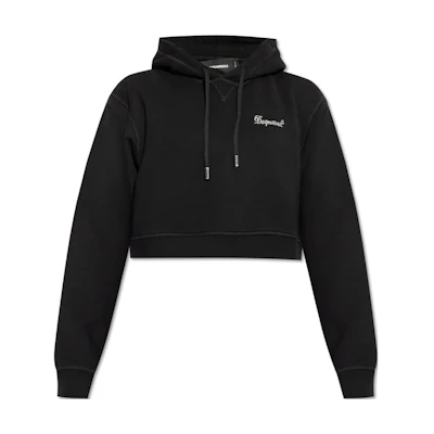 (Women) Dsquared2 Black Slim Fit Cropped Hoodie Long Sleeve Solid Color S75GU0547S25516-900