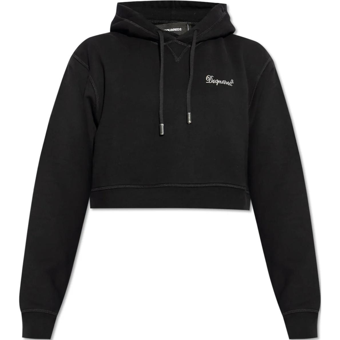 Order (W) Dsquared2 黑色修身短版連帽上衣 長袖純色設計 S75GU0547S25516-900