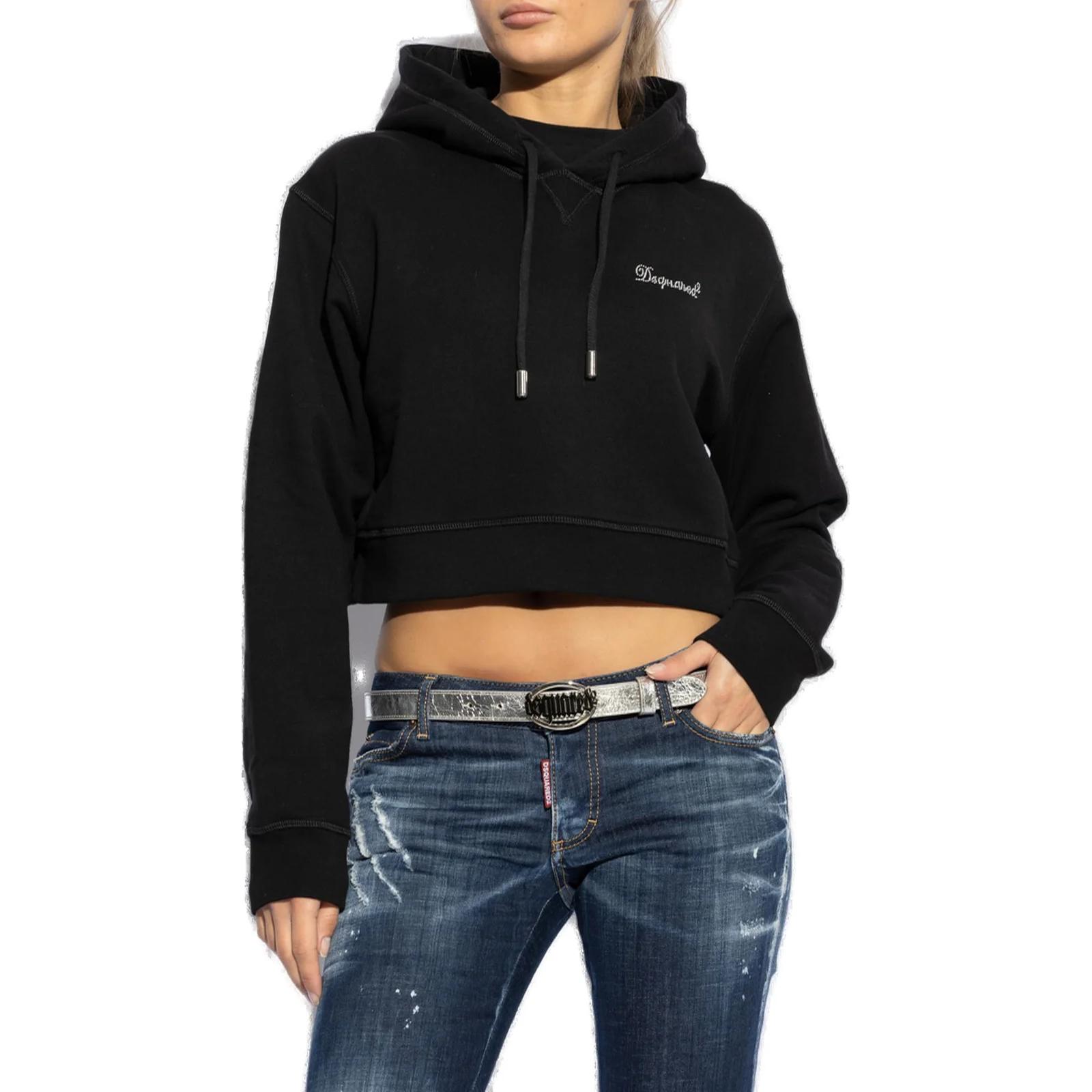 Lookbook (W) Dsquared2 黑色修身短版連帽上衣 長袖純色設計 S75GU0547S25516-900