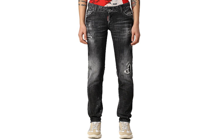 Order (W) DSQUARED2 ディストレスト ウォッシュドブラック ジーンズ レディース. S75LB0574S30357-900