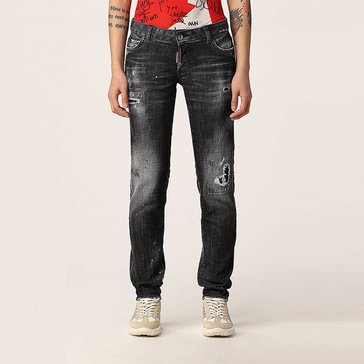 Lookbook (W) DSQUARED2 ディストレスト ウォッシュドブラック ジーンズ レディース. S75LB0574S30357-900