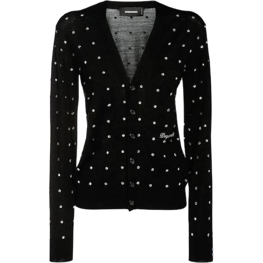 (Women) DSQUARED2 FW22  Black Knit Cardigan with Sequin Detail. S75HA1163S16794-900
