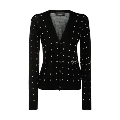 (Women) DSQUARED2 FW22 Black Knit Cardigan with Sequin Detail. S75HA1163S16794-900