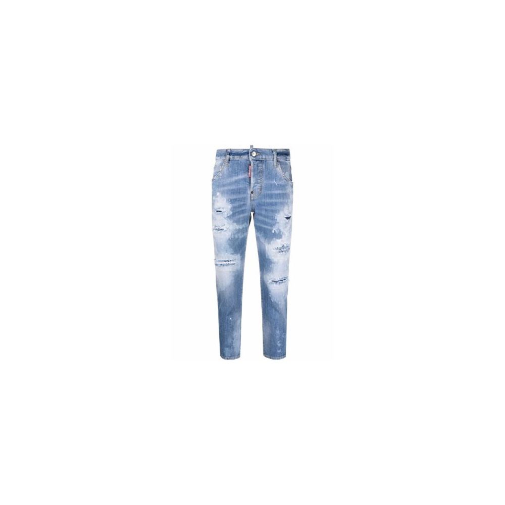 (Women) DSQUARED2 FW22 Distressed Straight Leg Jeans Women Light Blue. S72LB0559S30342-470