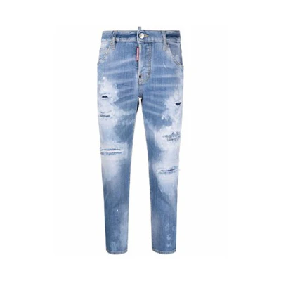(Women) DSQUARED2 FW22 Distressed Straight Leg Jeans Women Light Blue. S72LB0559S30342-470
