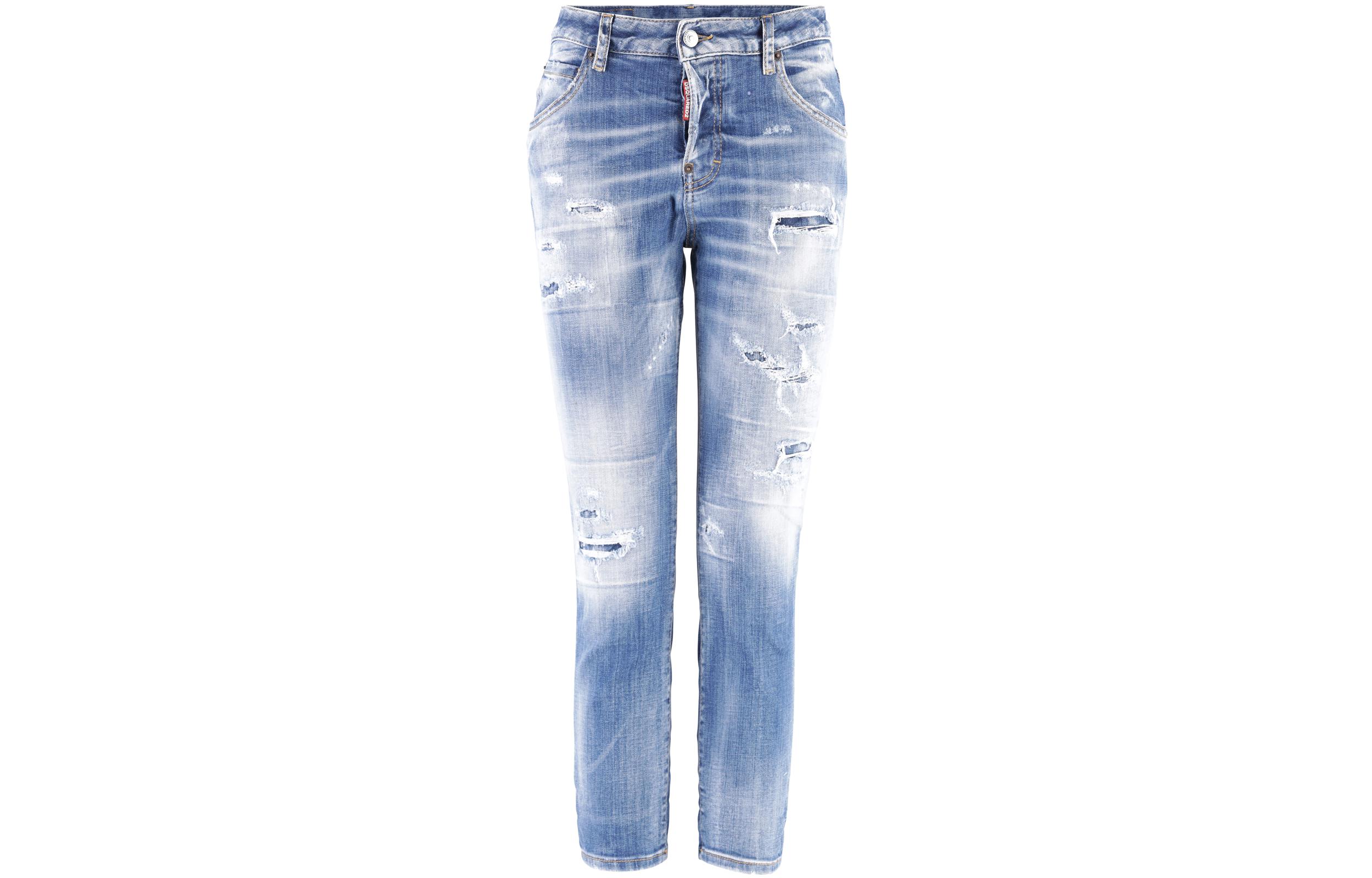 Order (W) DSQUARED2 FW22 女士浅蓝色做旧直筒牛仔裤 S72LB0559S30342-470