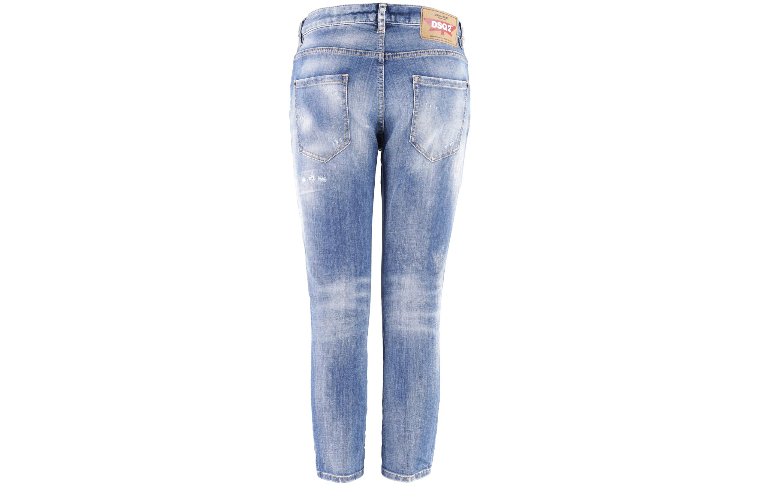 Lookbook (W) DSQUARED2 FW22 女士浅蓝色做旧直筒牛仔裤 S72LB0559S30342-470