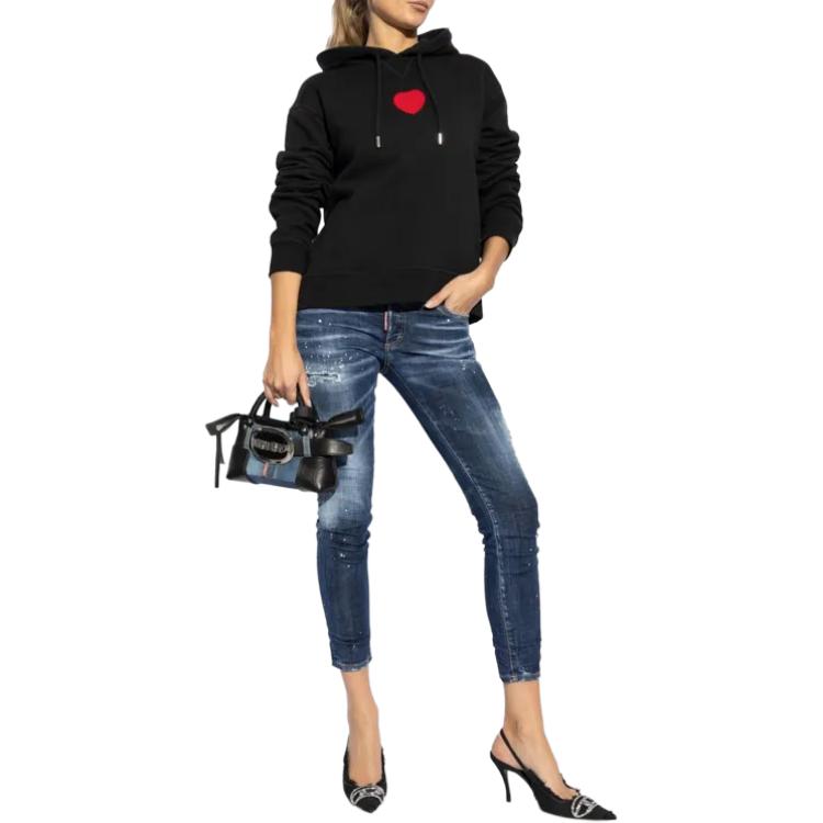 Lookbook (W) Dsquared2 圖案印花貼布連帽衫 黑色 S75GU0554S25516-900